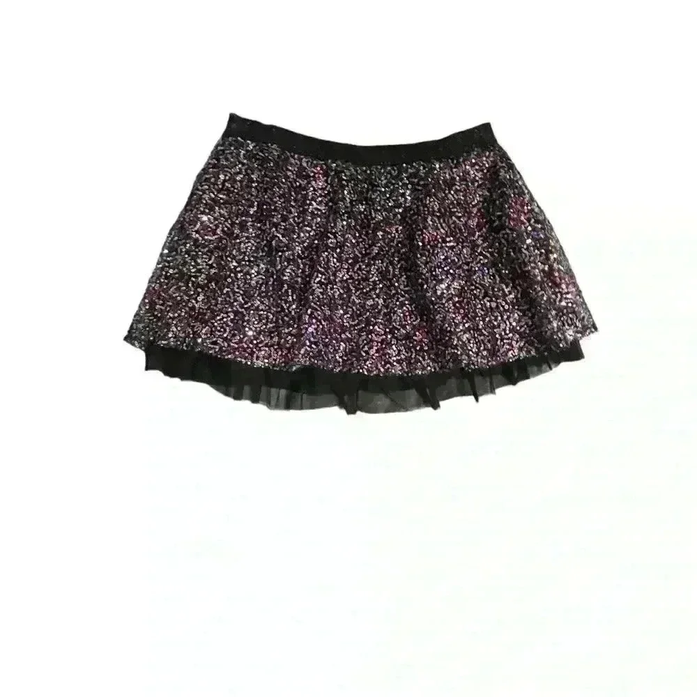 Justice Sequined Skirt sz 18 tulle lining black, pink,silver Party Formal k115